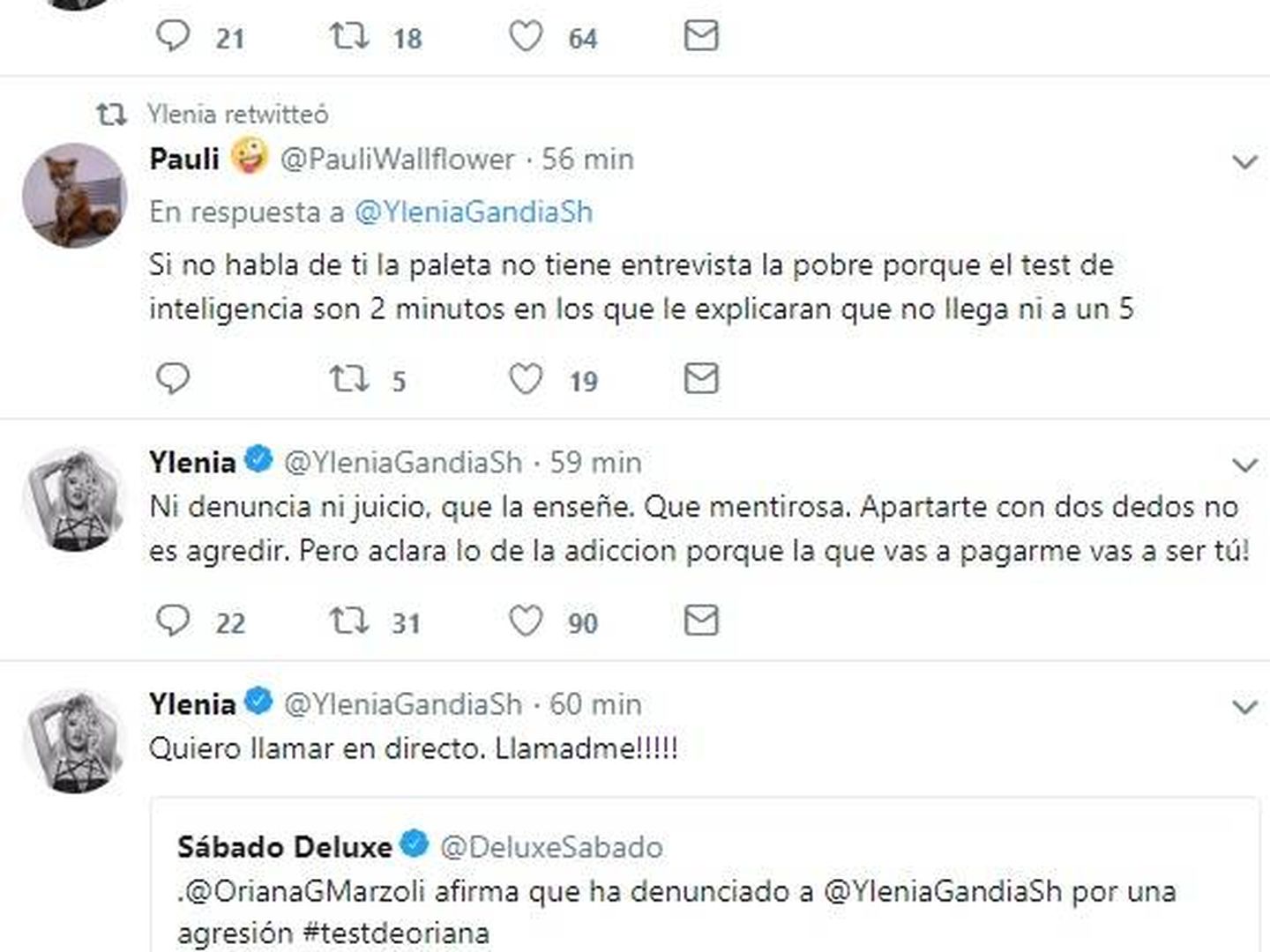 Tuits de Ylenia Padilla. (Twitter).
