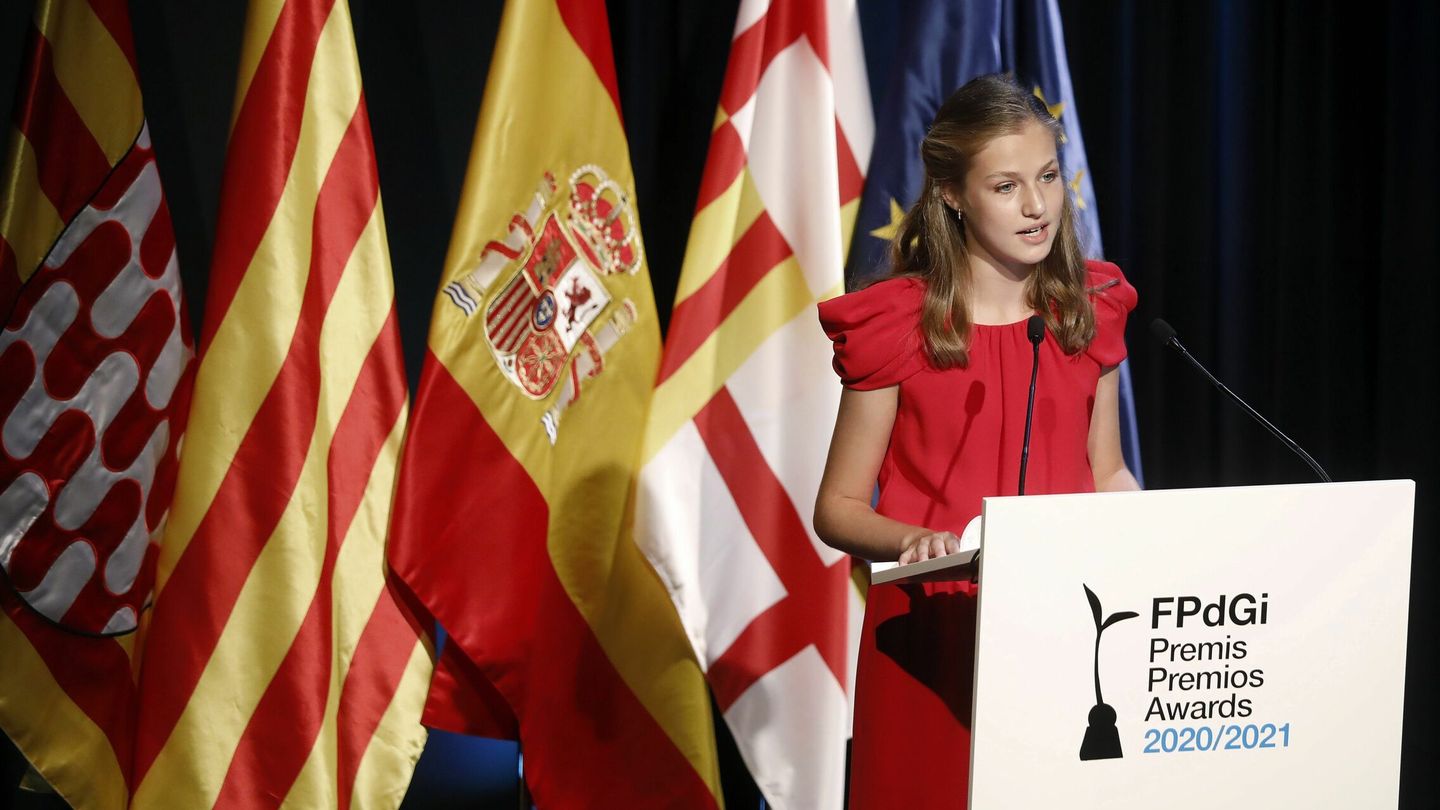 La princesa Leonor durante su discurso en el acto de entrega de los premios de la Fundación Princesa de Girona 2021.