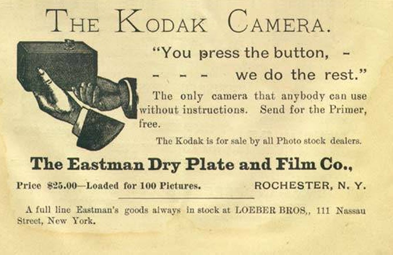 Uno de los anuncios de la casa Kodak de 1889 (Wikimedia)