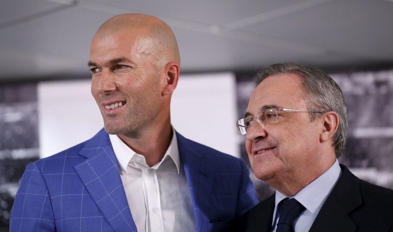 Florentino Pérez presentó a Zidane como nuevo entrenador del Real Madrid a principios de 2016. (Reuters)
