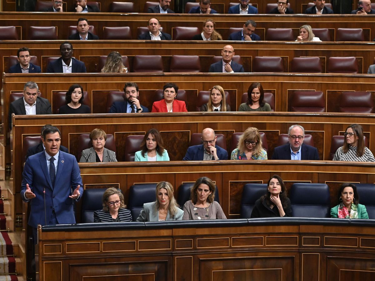 Foto: El presidente del Gobierno, Pedro Sánchez (i), interviene durante la sesión de control al Gobierno en el Congreso de los Diputados. (EFE/Fernando Villar)