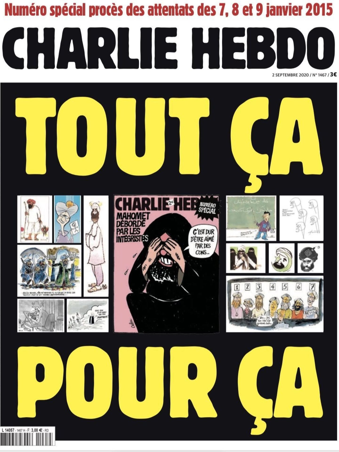 Vista de la portada de Charlie Hebdo en la que recuperan las famosas caricaturas de Mahoma por las que se convirtieron en blanco del terrorismo yihadista. (EFE)