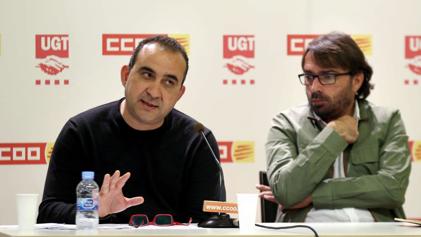 Los secretarios generales de UGT y CCOO de Cataluña, Camil Ros (d) y Javier Pacheco. (EFE)
