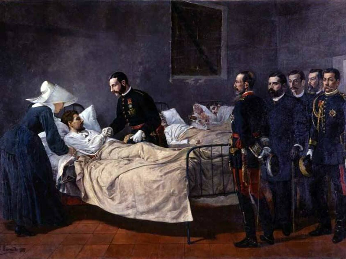 Foto: Alfonso XII visitando el hospital de coléricos de Aranjuez (1885)