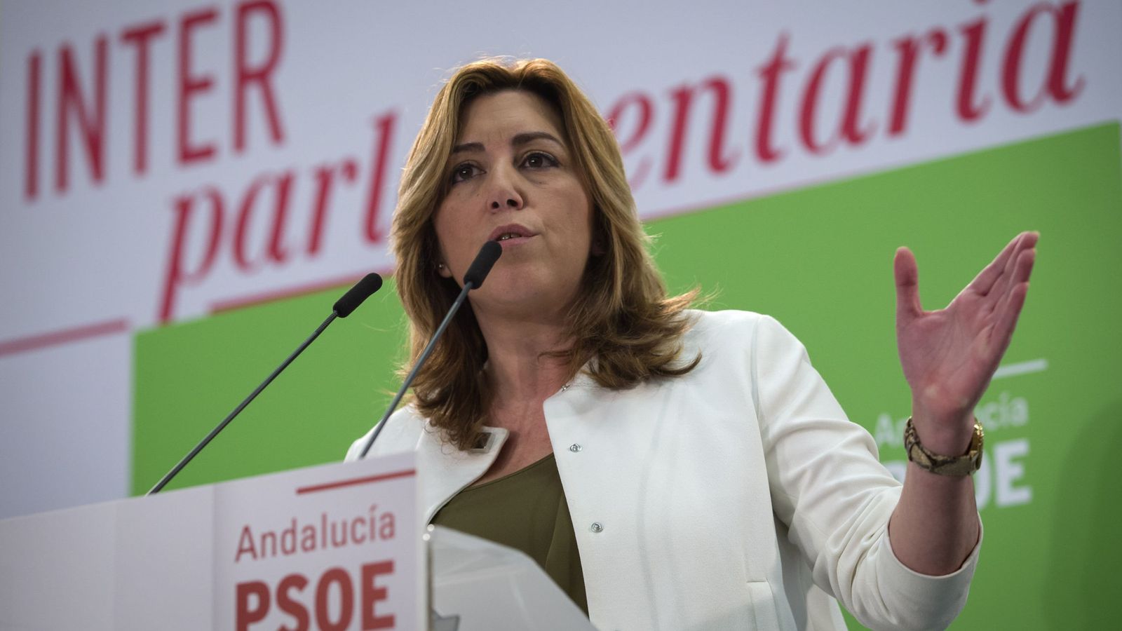 Foto: La presidenta de la Andalucía, Susana Díaz, en la reunión de la Interparlamentaria del PSOE, el pasado día 18. (EFE)