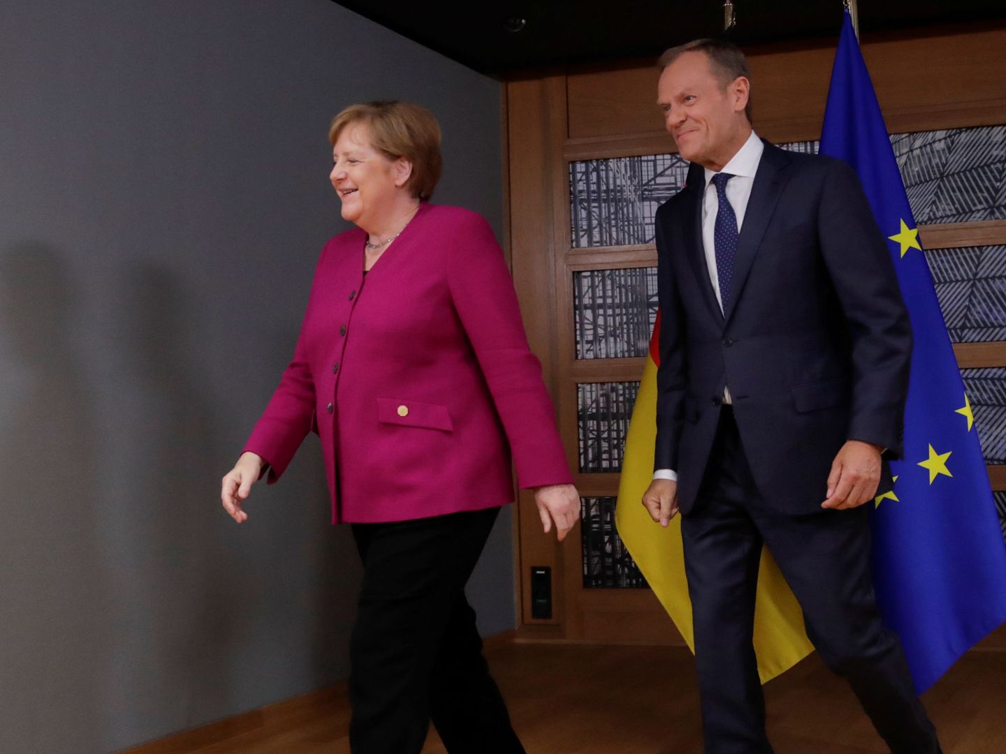 La canciller alemana Angela Merkel junto al presidente del Consejo. (Reuters)