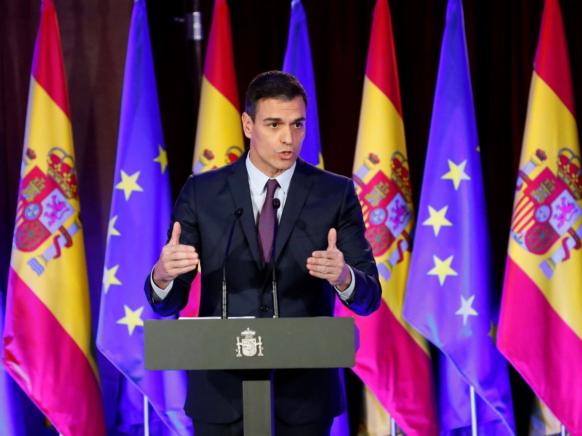 Foto: El presidente del Gobierno, Pedro Sánchez, interviene en el acto "Proteger el ideal de Europa". (EFE)