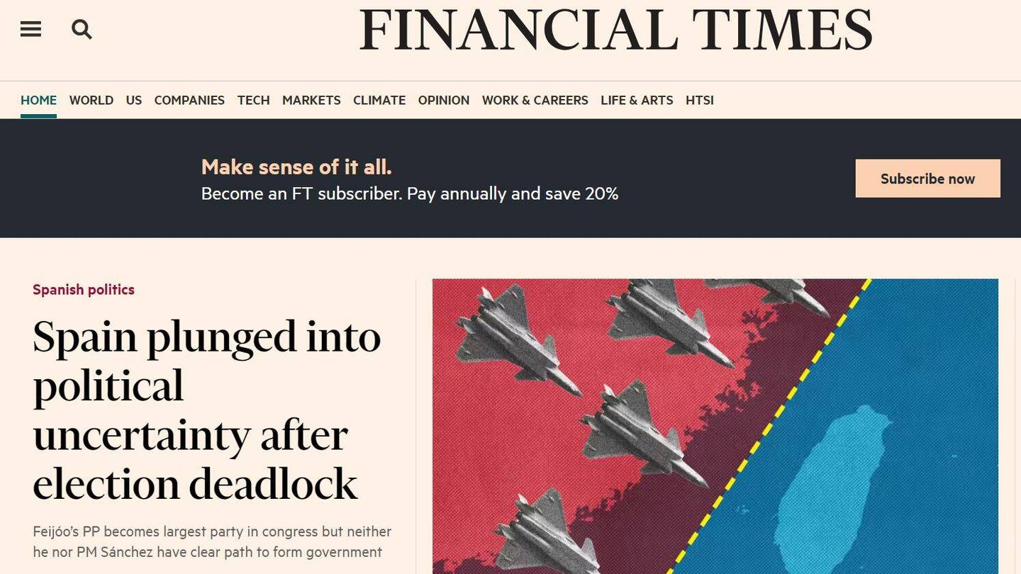 Portada del Financial Times, la mañana del lunes
