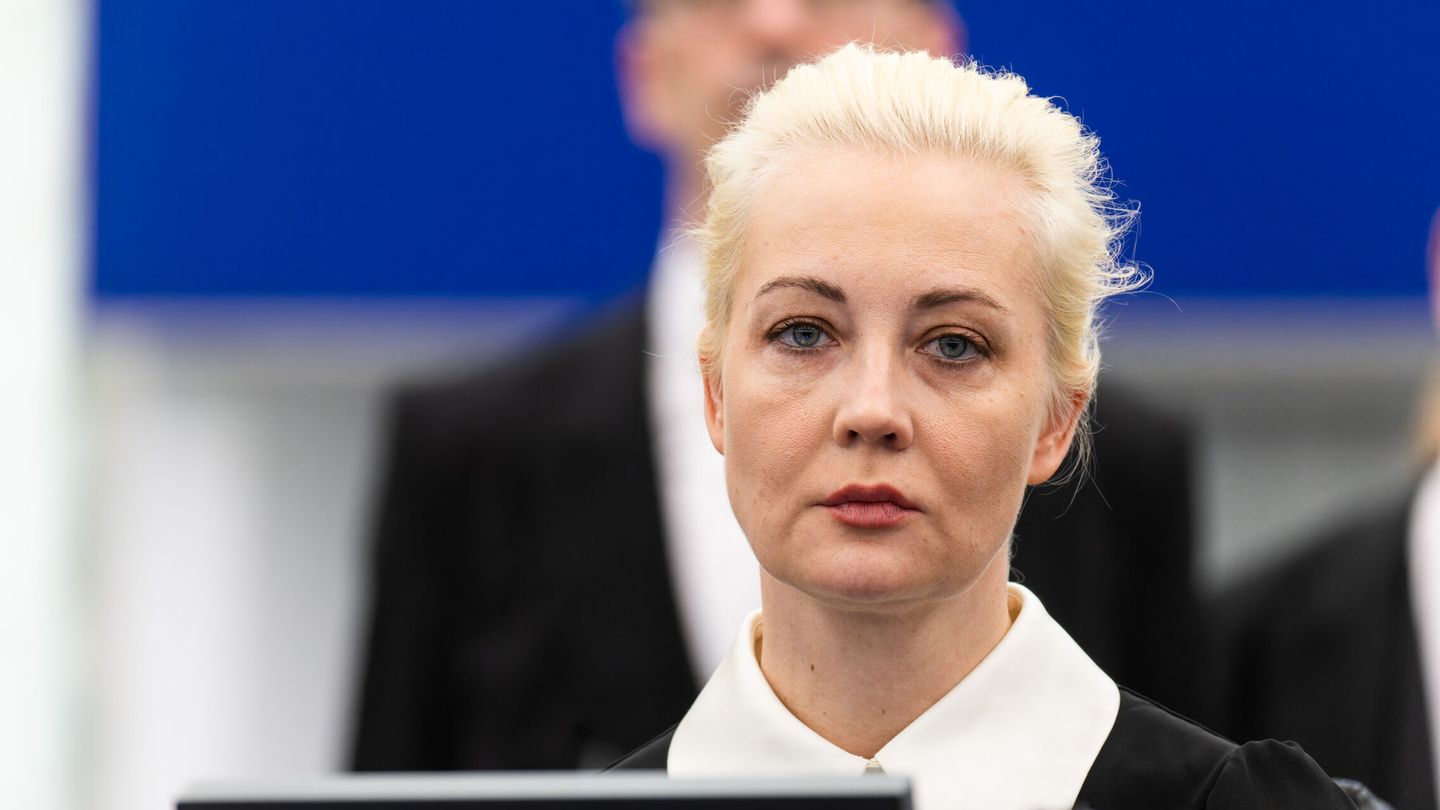 28 February 2024, France, Strasburg: Yulia Navalnaya, widow of Alexey Navalny, sits in the plenary chamber of the European Parliament. Russian opposition activist Alexey Navalny died this month in Russian captivity. Photo: Philipp von Ditfurth/dpa
28/02/2024 ONLY FOR USE IN SPAIN
