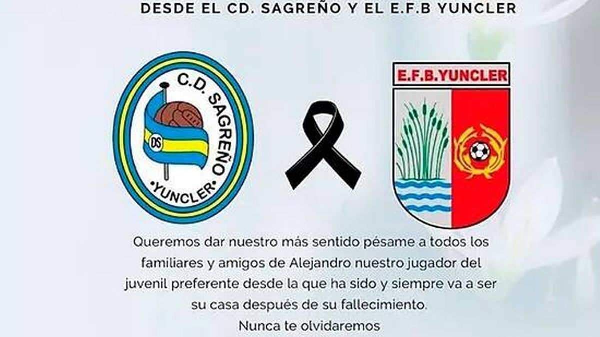 Muere a los 17 años Alejandro Sancho Gallego, juvenil de EFB Yuncler, en accidente de tráfico