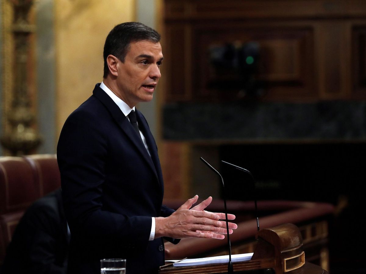 Foto: El presidente del Gobierno, Pedro Sánchez, durante su intervención ante el pleno del Congreso. (EFE)