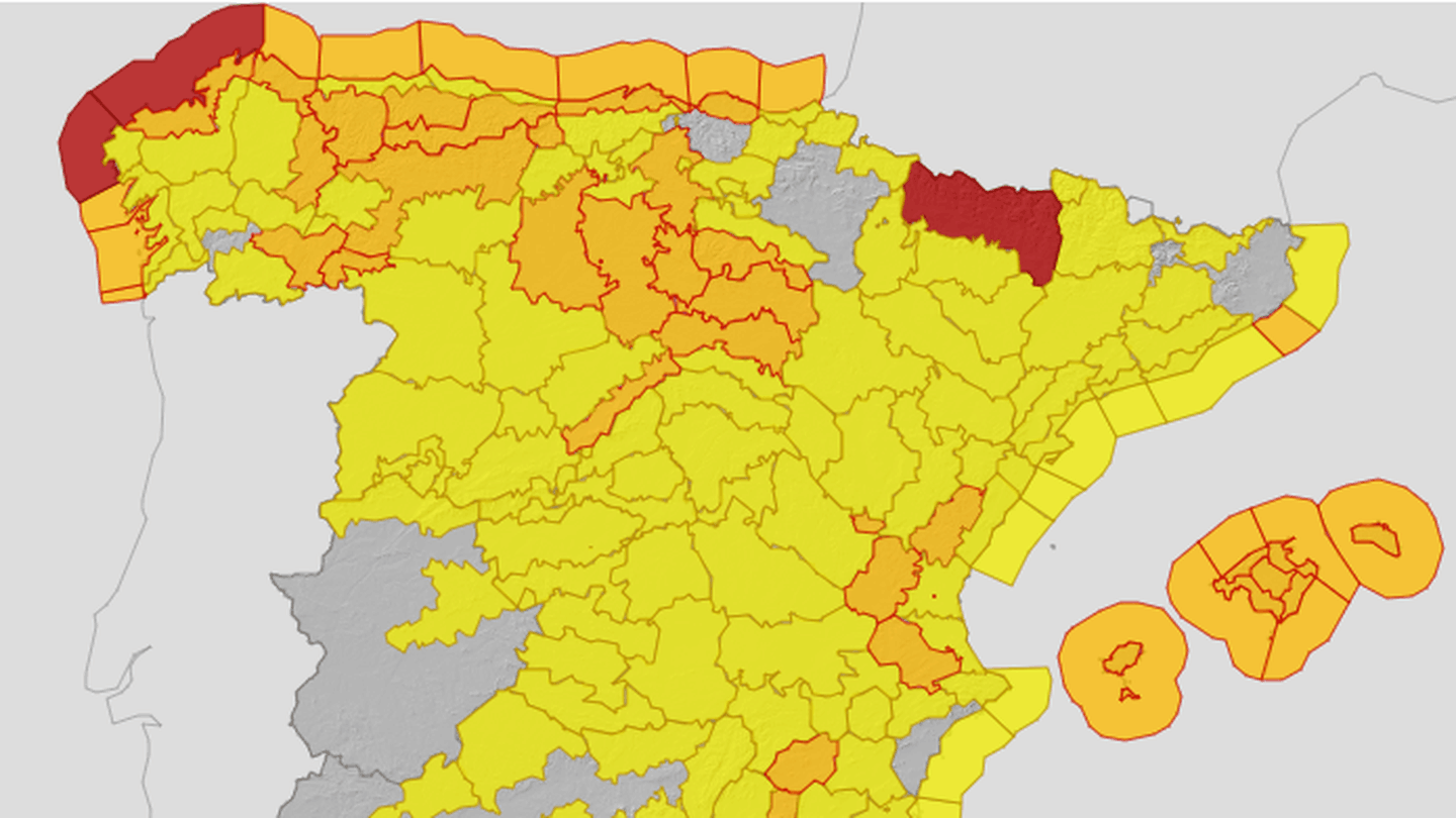 Mapa de las provincias afectadas por el paso de las borrascas Gerard y Fien. Aemet