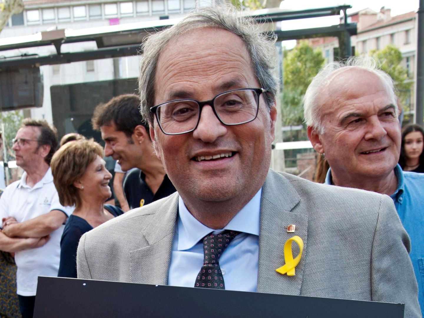 El presidente de la Generalitat, Quim Torra, durante la inauguración de la exposición '55 urnas para la libertad'. (EFE)