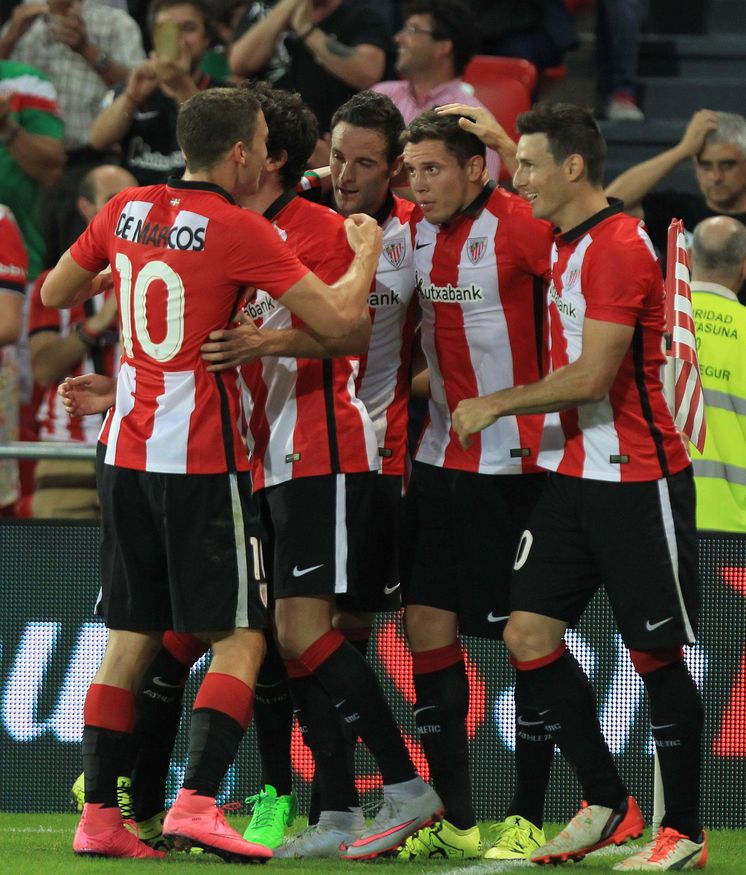 Foto: El Athletic celebra un gol en la eliminatoria ante el Zilina (Efe). 
