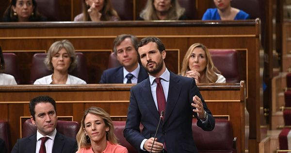 Foto: El líder del PP, Pablo Casado, durante su intervención en la segunda y última sesión de control de esta legislatura. (EFE)