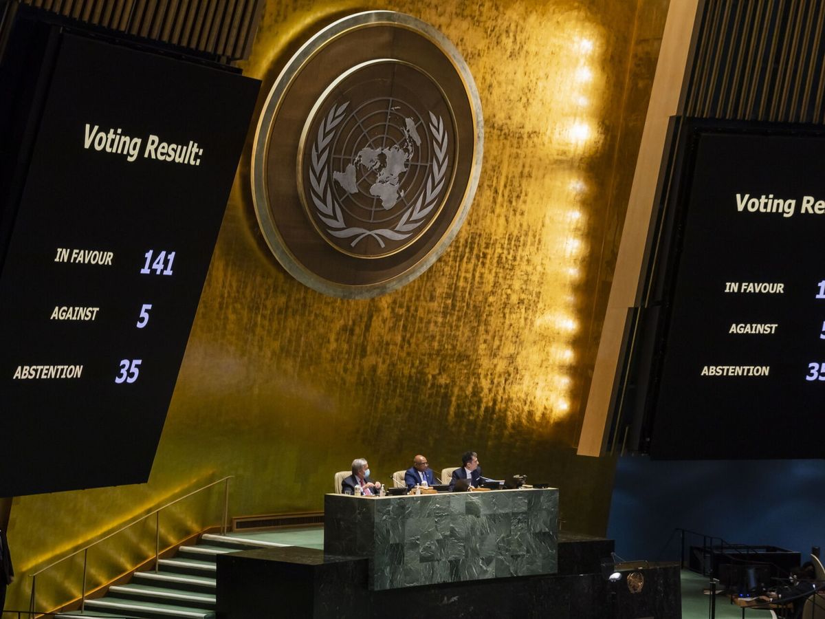 Foto: Asamblea General de la ONU aprueba la condena contra el ataque ruso. (EFE/ Justin Lane)