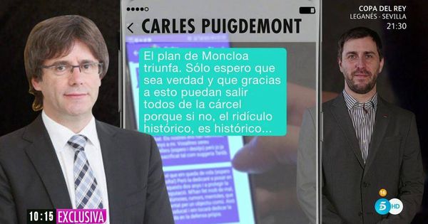 Foto: Montaje realizado por el Programa de Ana Rosa de la conversación entre Puigdemont y Comín. (Telecinco)