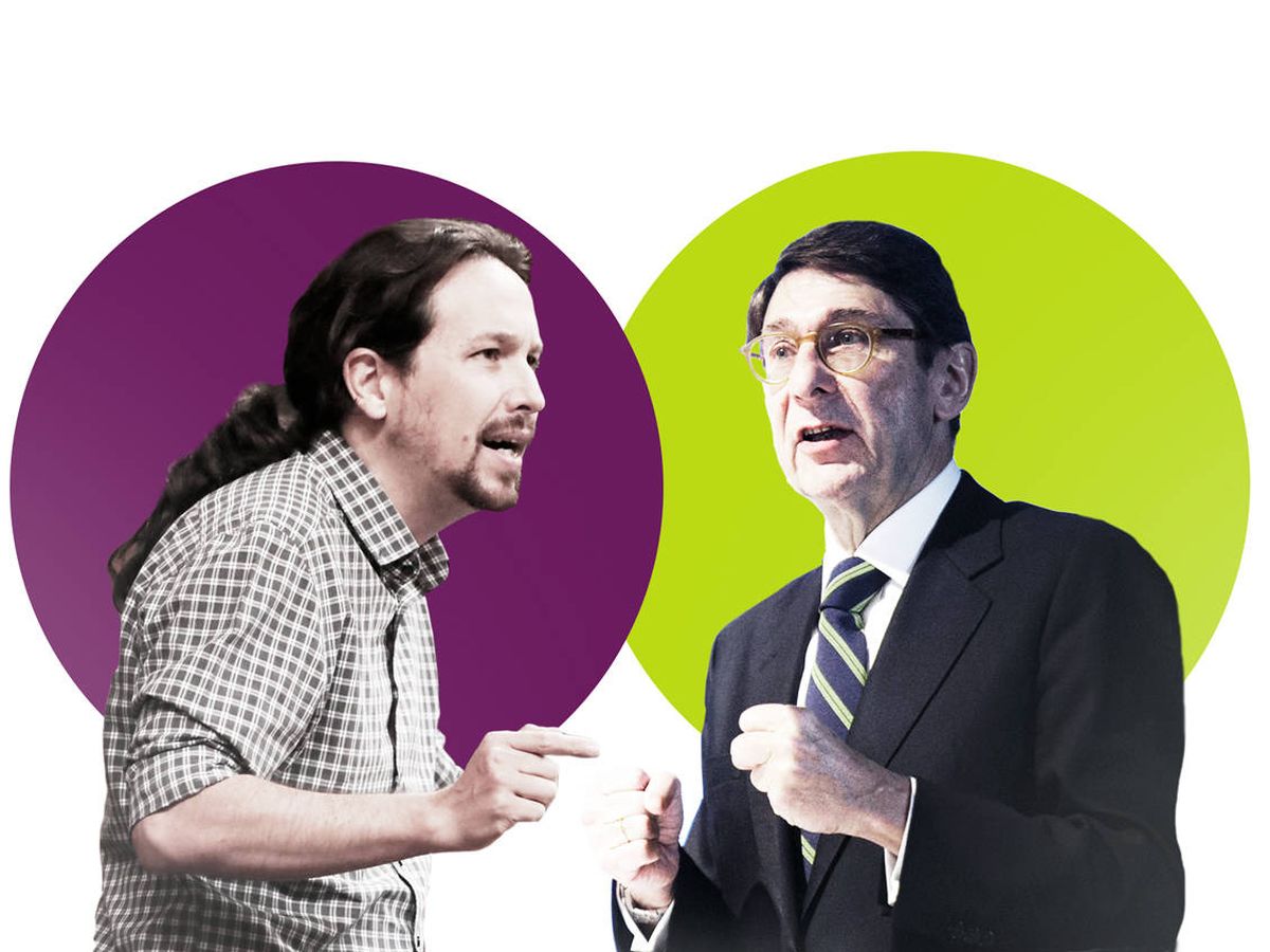 Foto: Pablo Iglesias (líder de Podemos) y José Ignacio Goirigolzarri (Presidente de Bankia). (EC)