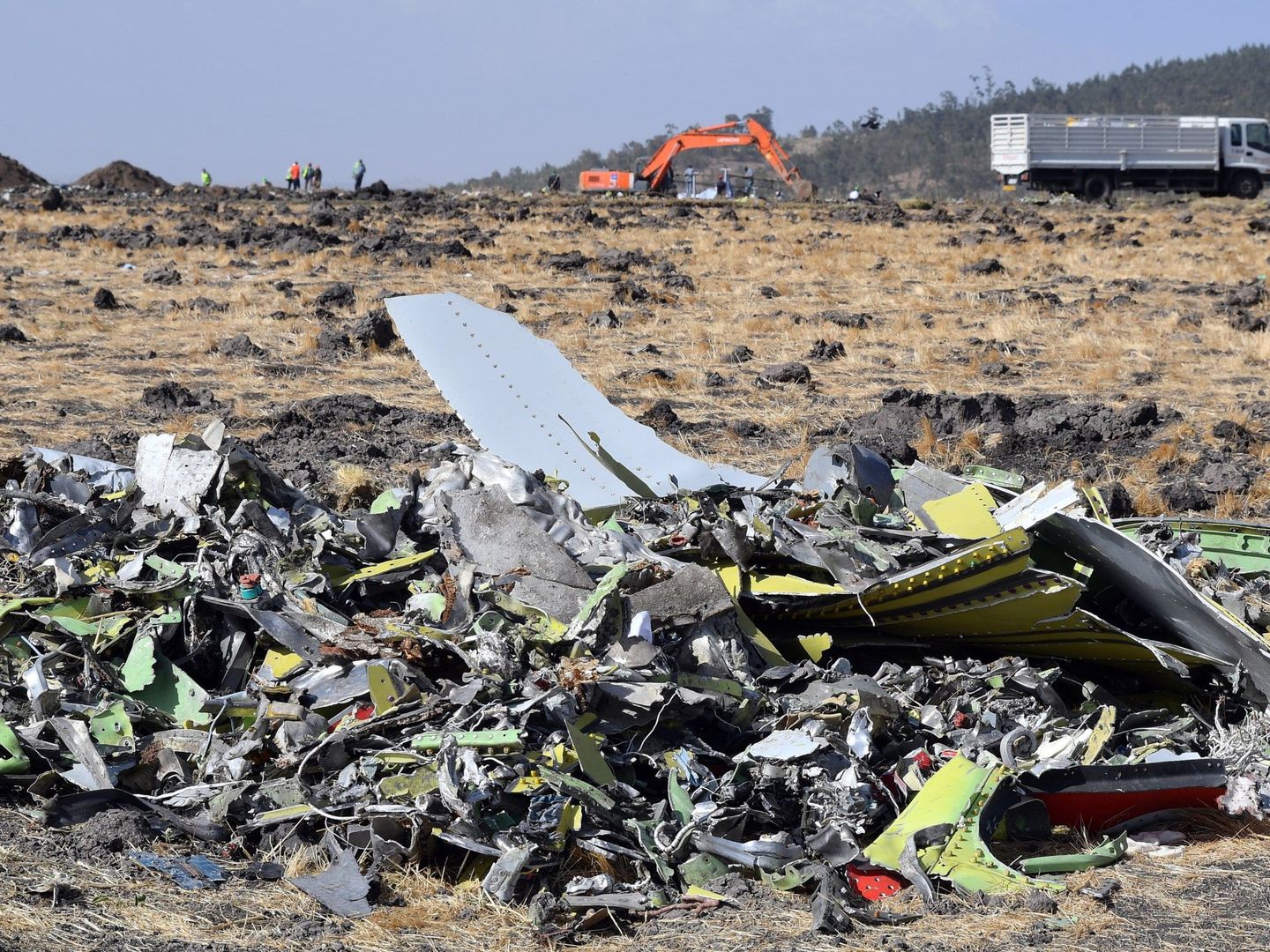 Restos del fuselaje del Boeing 737 Max 8 de Ethiopia Airlines