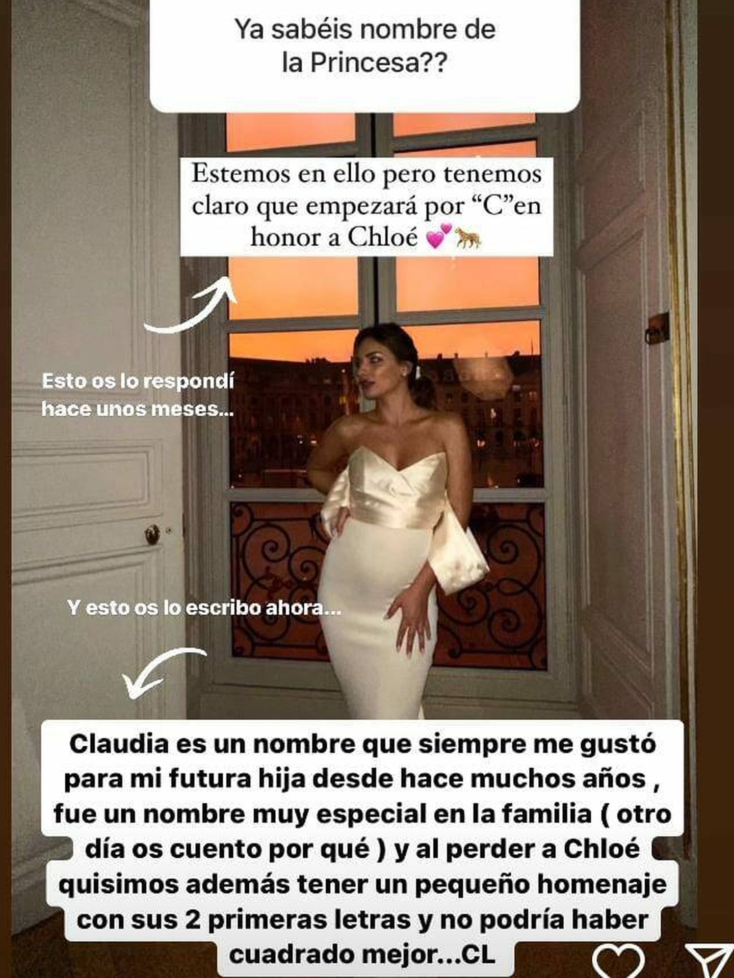 Historia de Beatriz Espejel sobre el significado personal para ella y su marido del nombre Claudia. (Instagram/@beatrizespejel)