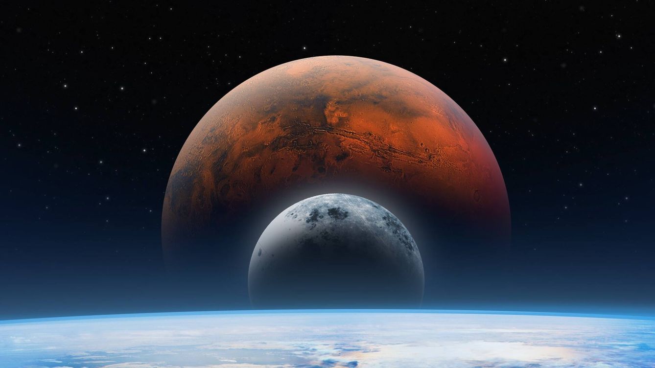 Foto: La Tierra, la Luna y Marte en una ilustración de la NASA. (NASA)