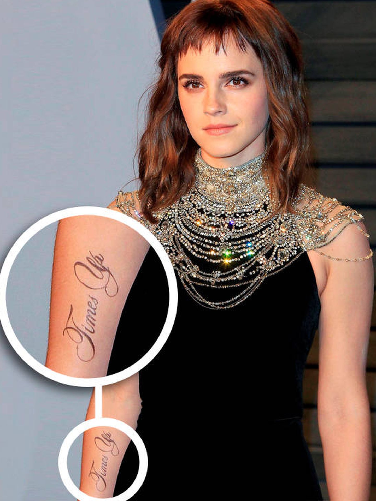Emma Watson, con su tatuaje de Time's Up en la gala de los Oscar. (EFE)