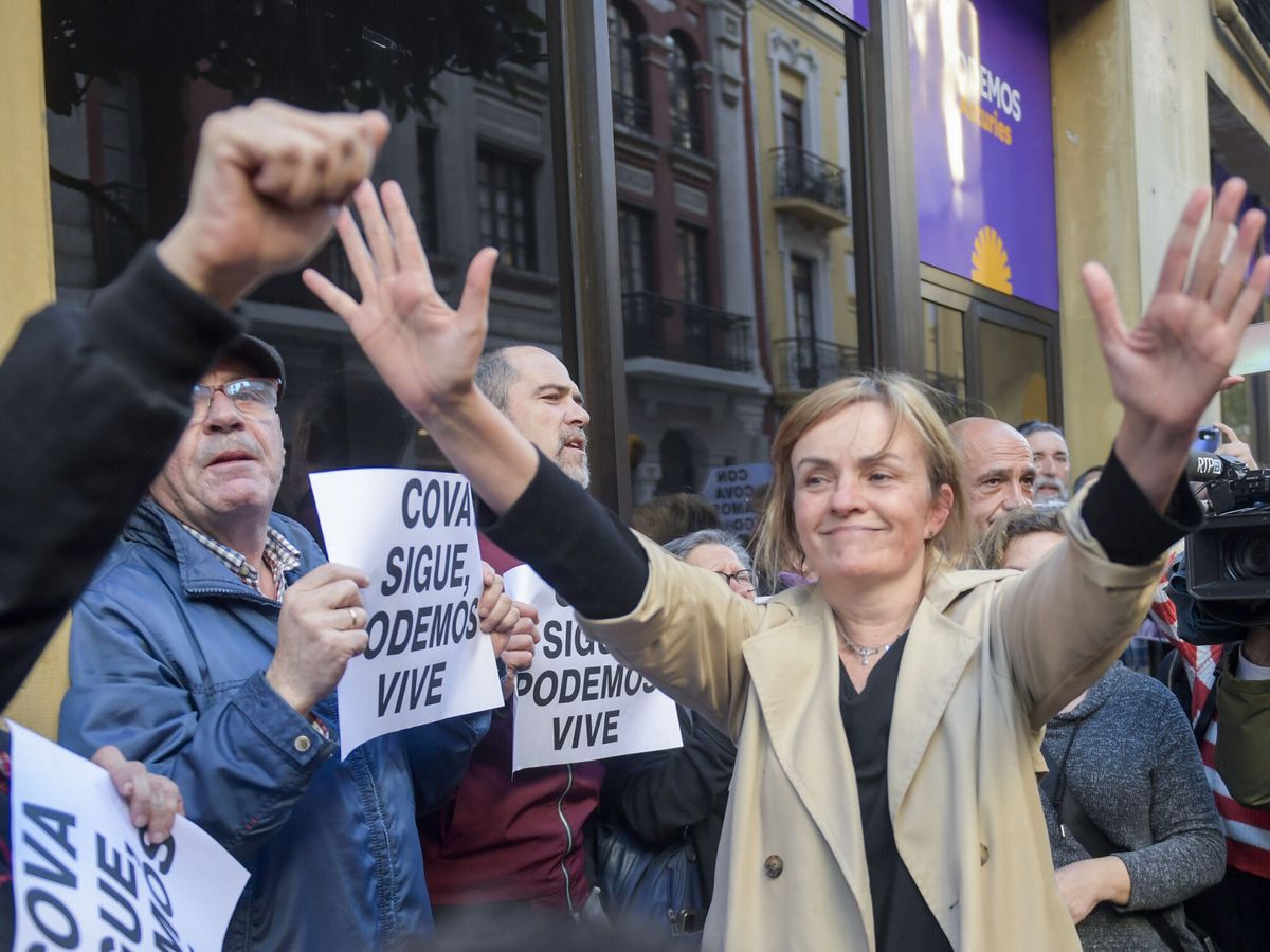 Foto:  la candidata de Podemos Asturies a la Presidencia del Principado, Covadonga Tomé, en una manifestación en su apoyo en Oviedo. (EFE/Eloy Alonso)