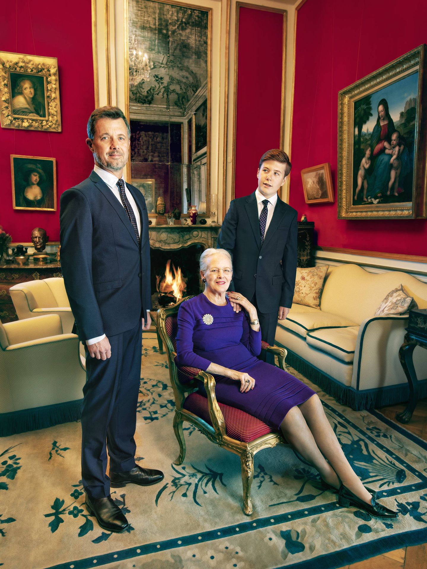 La reina Margarita, junto a los príncipes Federico y Chistian. (Per Morten Abrahamsen / Casa Real de Dinamarca)