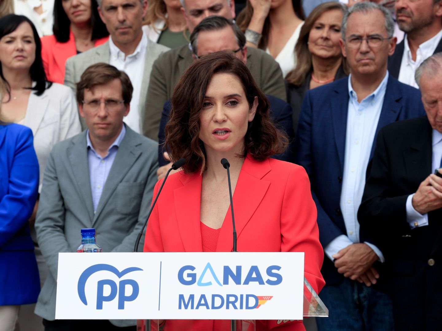 La presidenta de la Comunidad de Madrid, Isabel Díaz Ayuso, interviene en la presentación de las candidaturas del PP a la Asamblea de Madrid y al Ayuntamiento. (EFE/Zipi) 