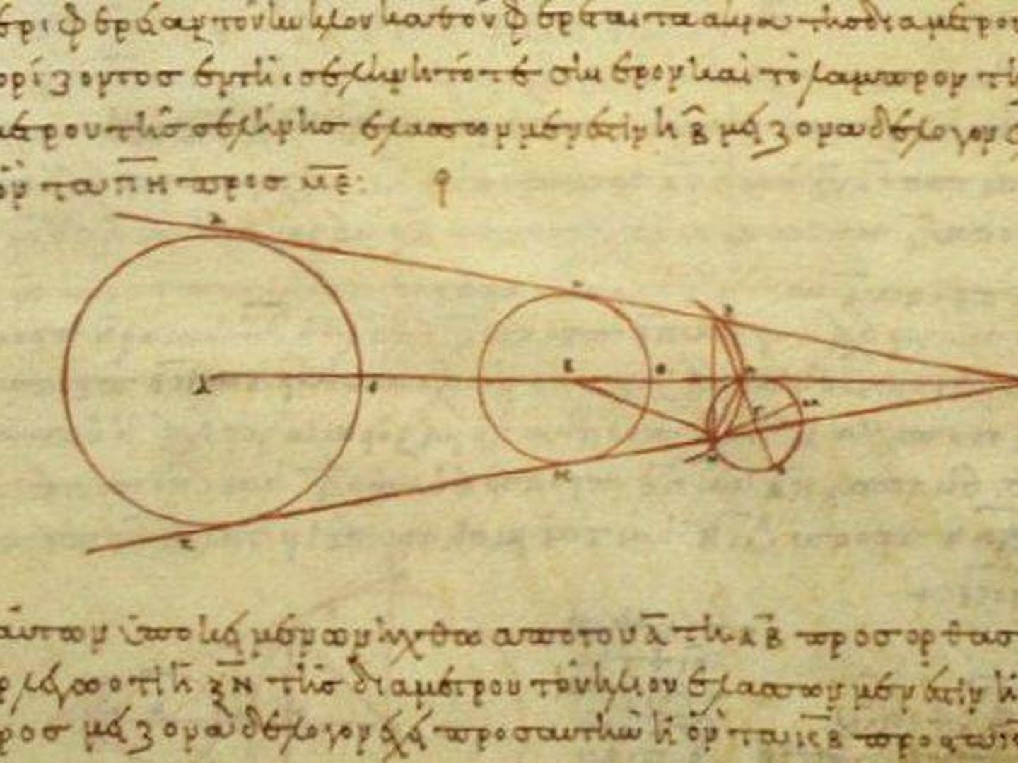 Una reproducción del siglo X de un diagrama de Aristarco que muestra parte de la geometría que utilizó en sus cálculos. (Wikipedia)
