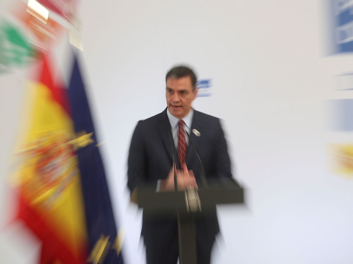 Foto: El presidente del Gobierno, Pedro Sánchez, este 18 de junio en la presentación del plan de impulso al turismo, en la Moncloa. (EFE)