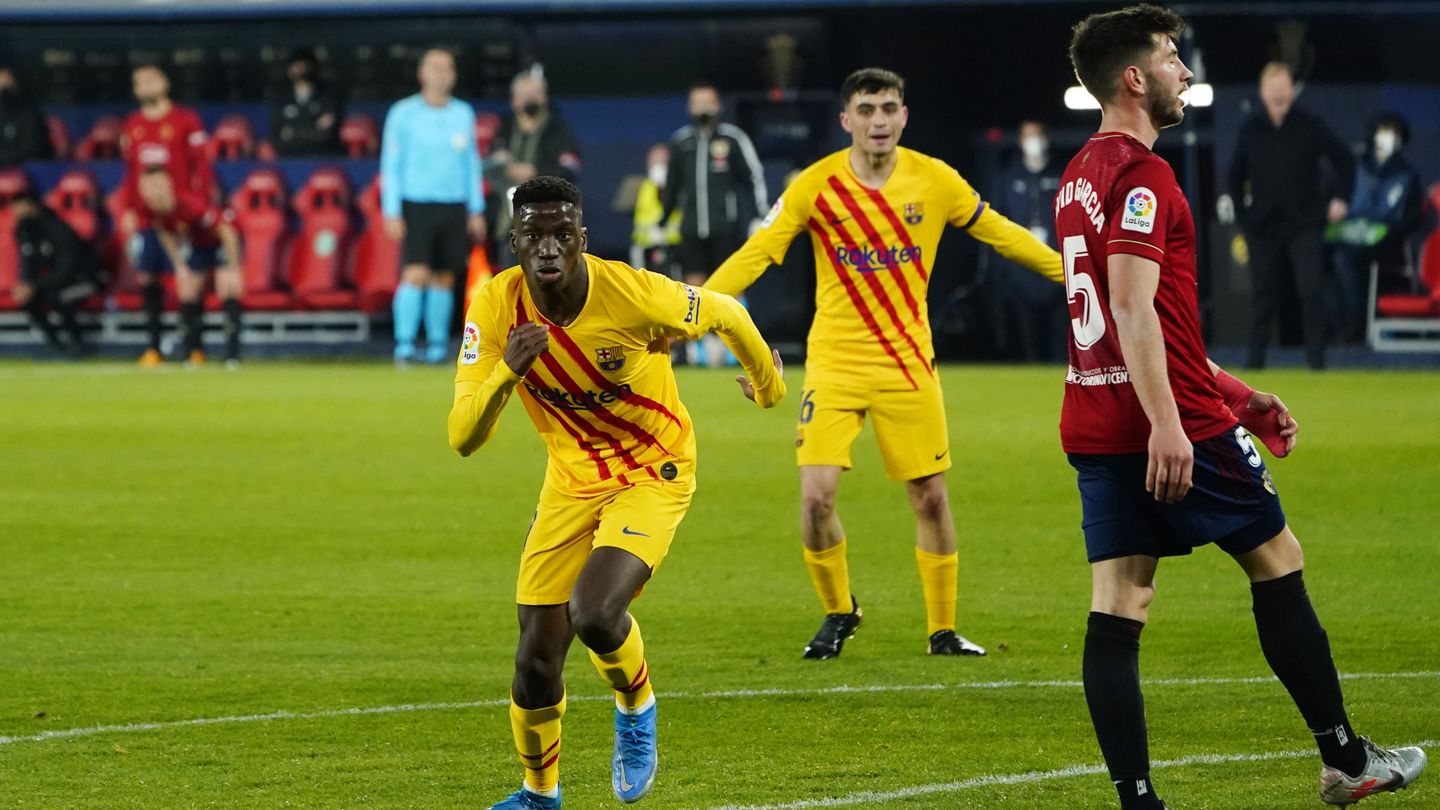 Ilaix Moriba celebra su primer gol como profesional. (Reuters)
