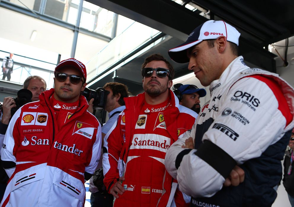 Foto: Felipe Massa, Fernando Alonso y Pastor Maldonado.