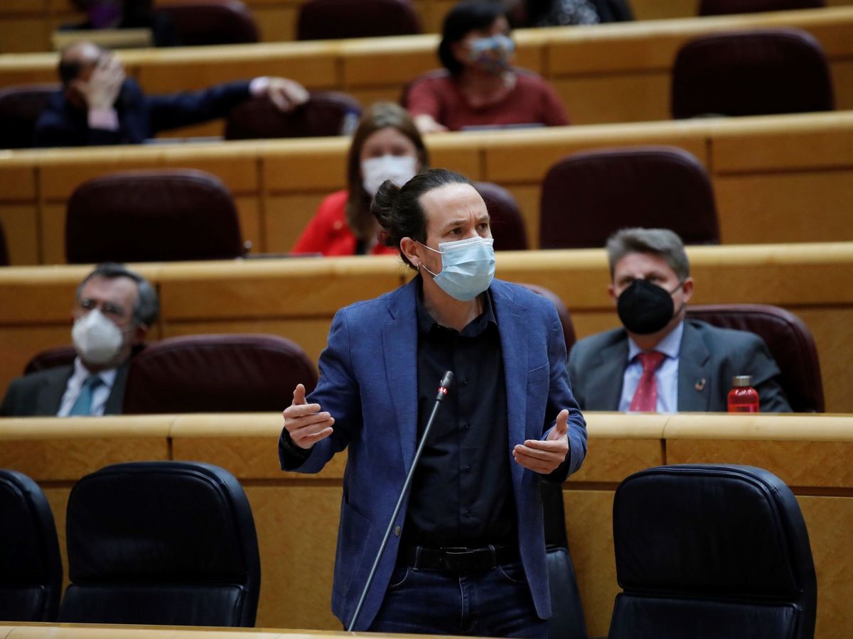 Foto: El vicepresidente segundo del Gobierno, Pablo Iglesias, en el Senado. (EFE)