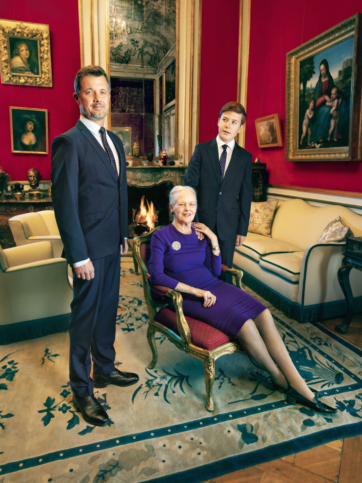 La reina Margarita, junto a los príncipes Federico y Christian. (Per Morten Abrahamsen / Casa Real de Dinamarca)
