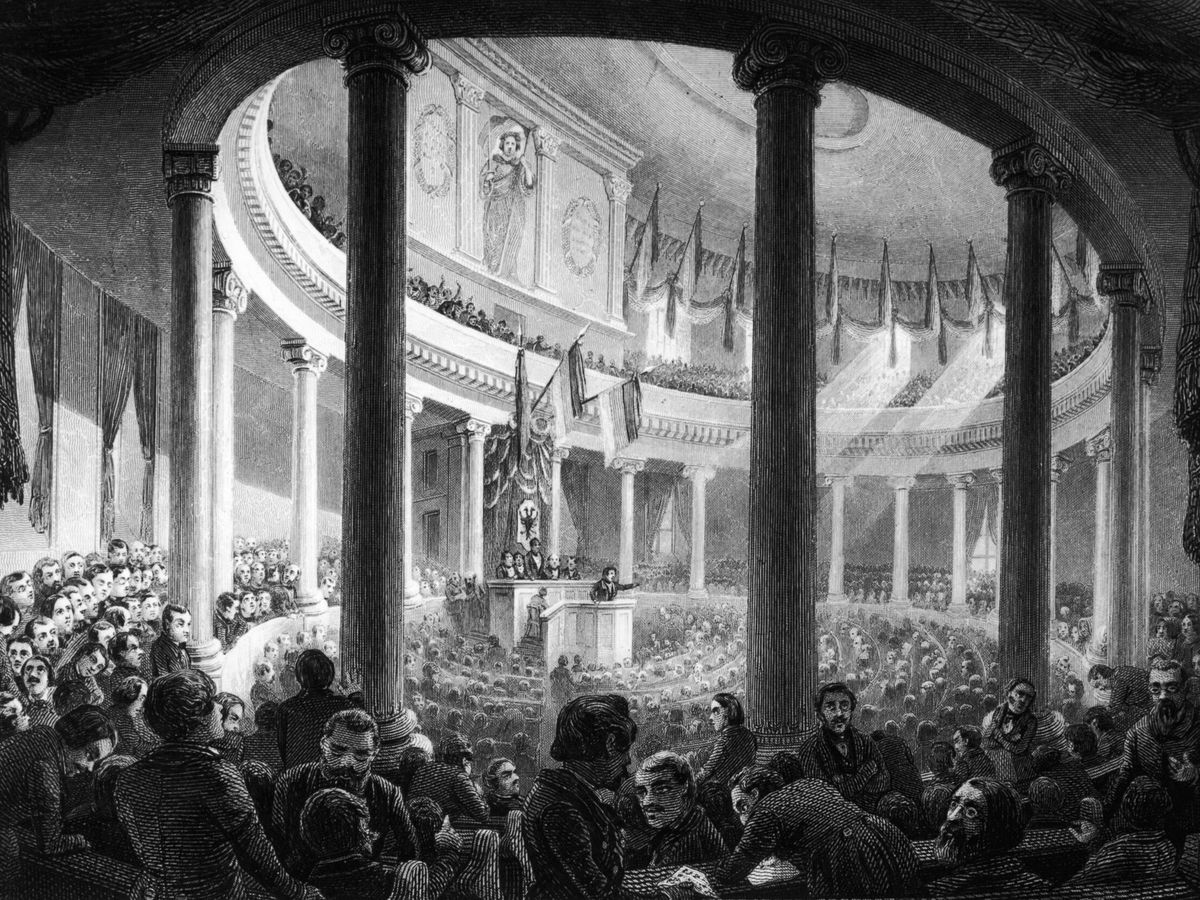 Foto: Grabado de Verleger del Parlamento de Frankfurt entre 1848 y 1849, durante el periodo de la revolución.(Getty Images)