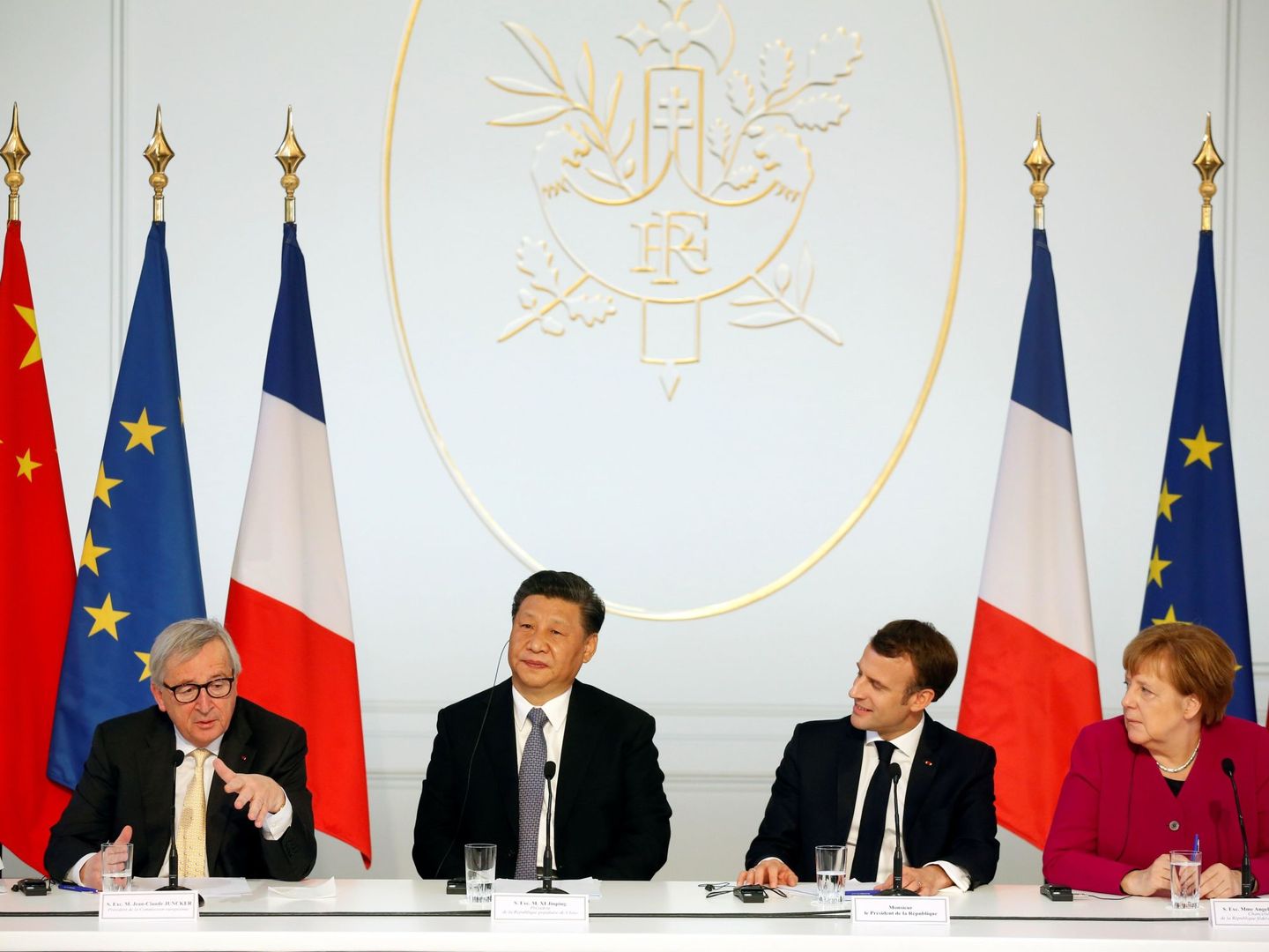 Rueda de prensa tras la cumbre de líderes europeos con China. (Reuters)