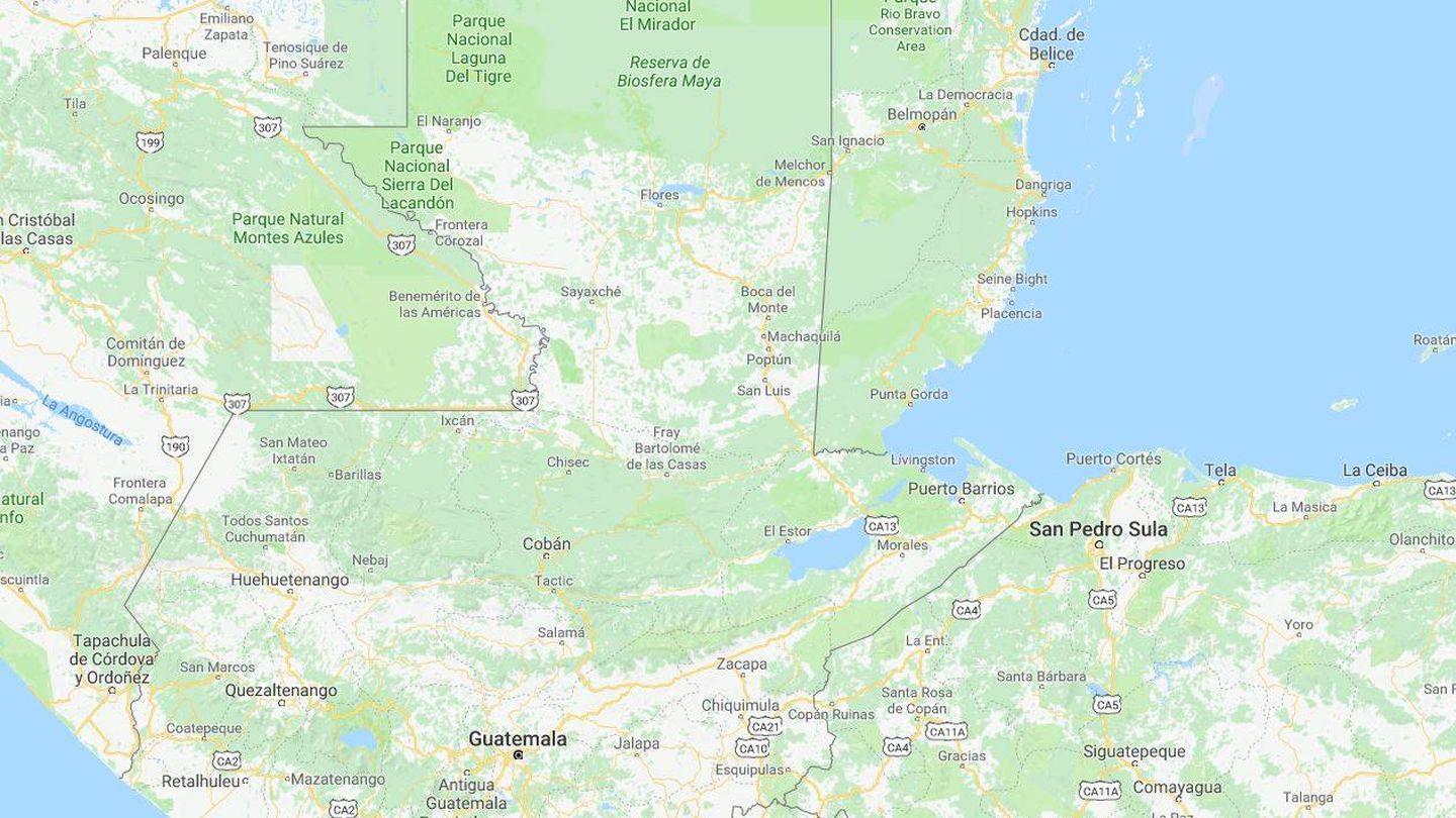 La reserva de la biosfera maya está en el norte del Guatemala. (Google Maps)