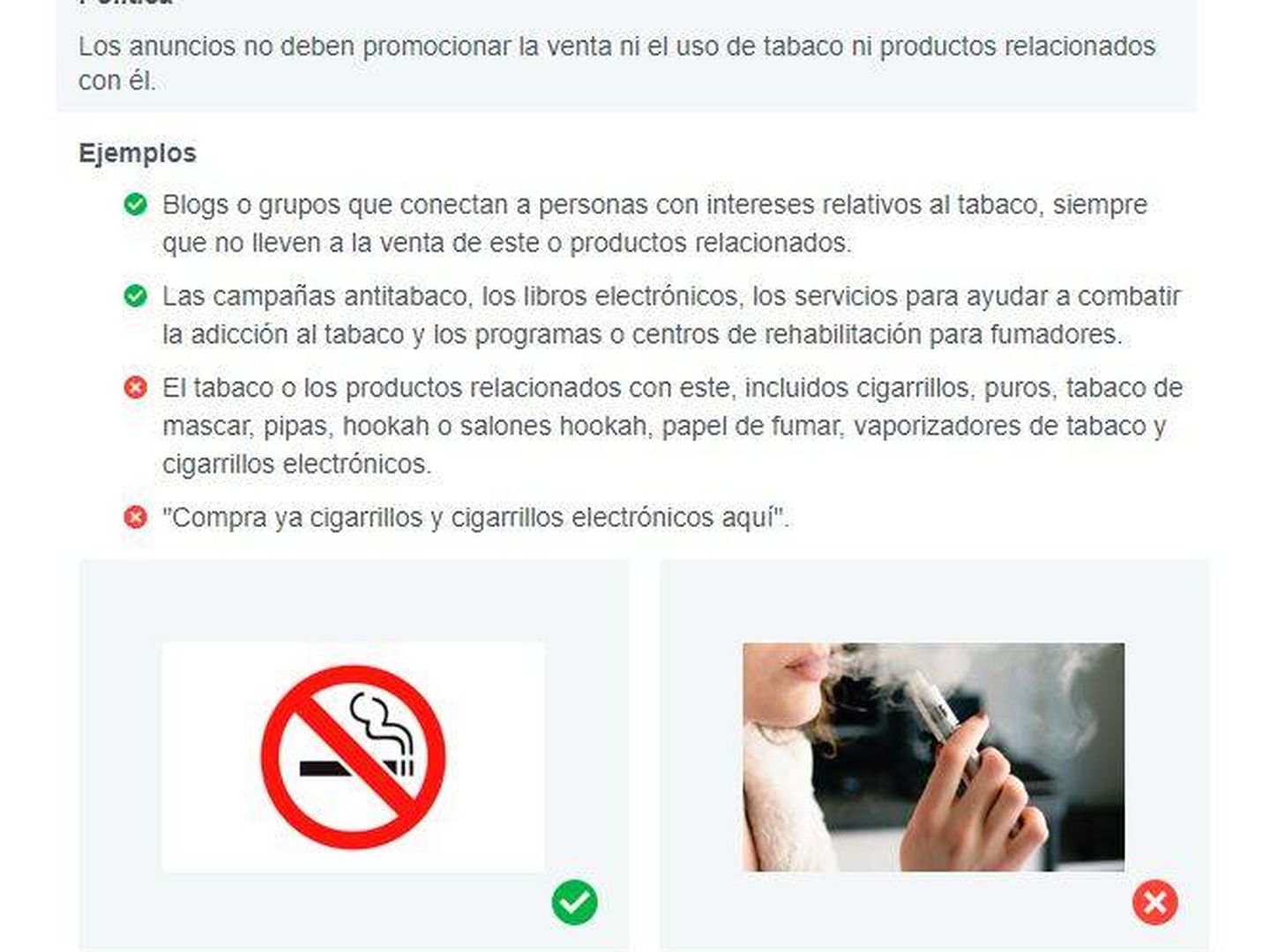 Las reglas de Facebook para empresas prohíben anunciar productos del tabaco. (FB)
