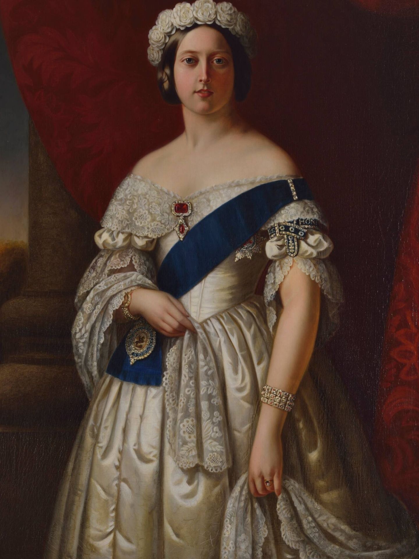 La reina Victoria, luciendo de nuevo su vestido de novia, en un retrato de Alexander Melville. (Castillo de Friedenstein/ Cortesía)