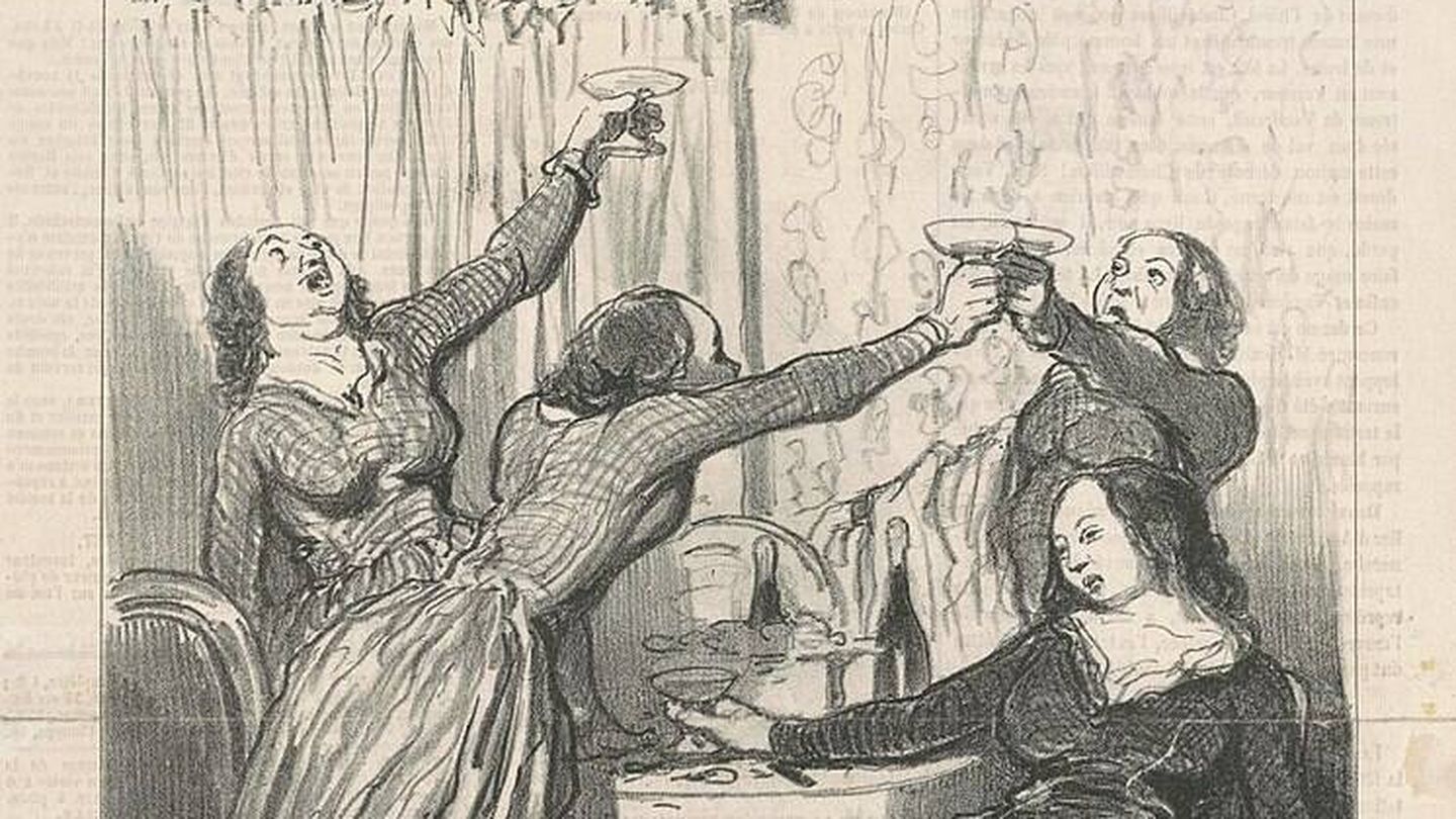 Las divorciadas, una ilustración francesa de mujeres brindando juntas a comienzos del siglo XX. (Wikipedia)