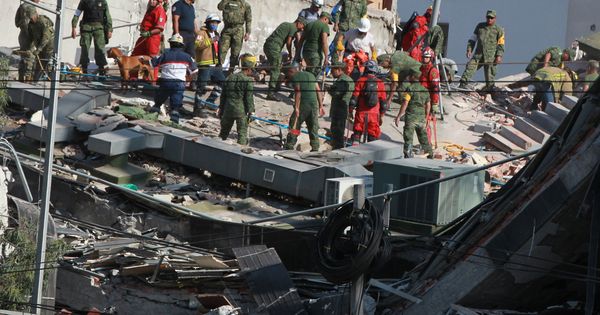 Foto: Bomberos mexicanos y rescatistas buscan personas con vida en medio de edificios colapsados en Ciudad de México. (EFE)