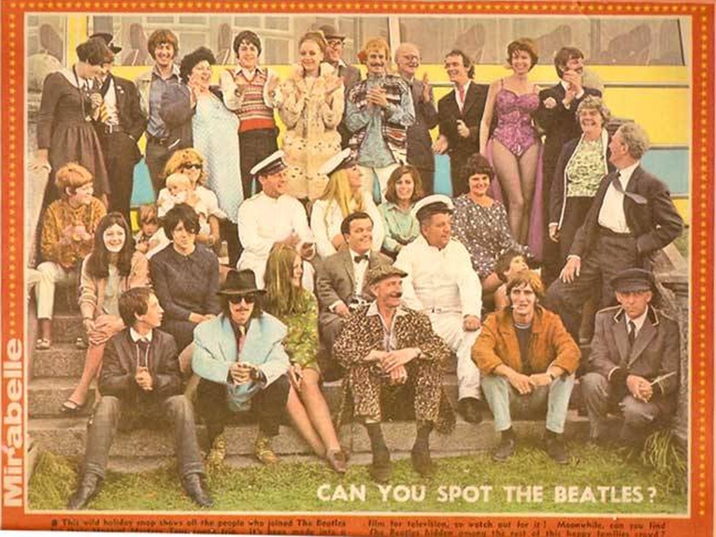 Leslie Cavendish (primera fila) con los Beatles y el reparto de 'Magical Mystery Tour' (Galería de Leslie Cavendish)