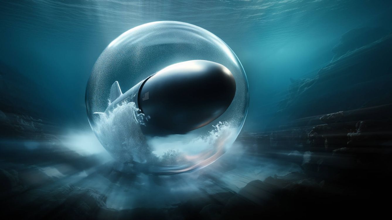 Foto: Una ilustración de AI del hipotético submarino supersónico. (Novaceno/Inteligencia artificial)