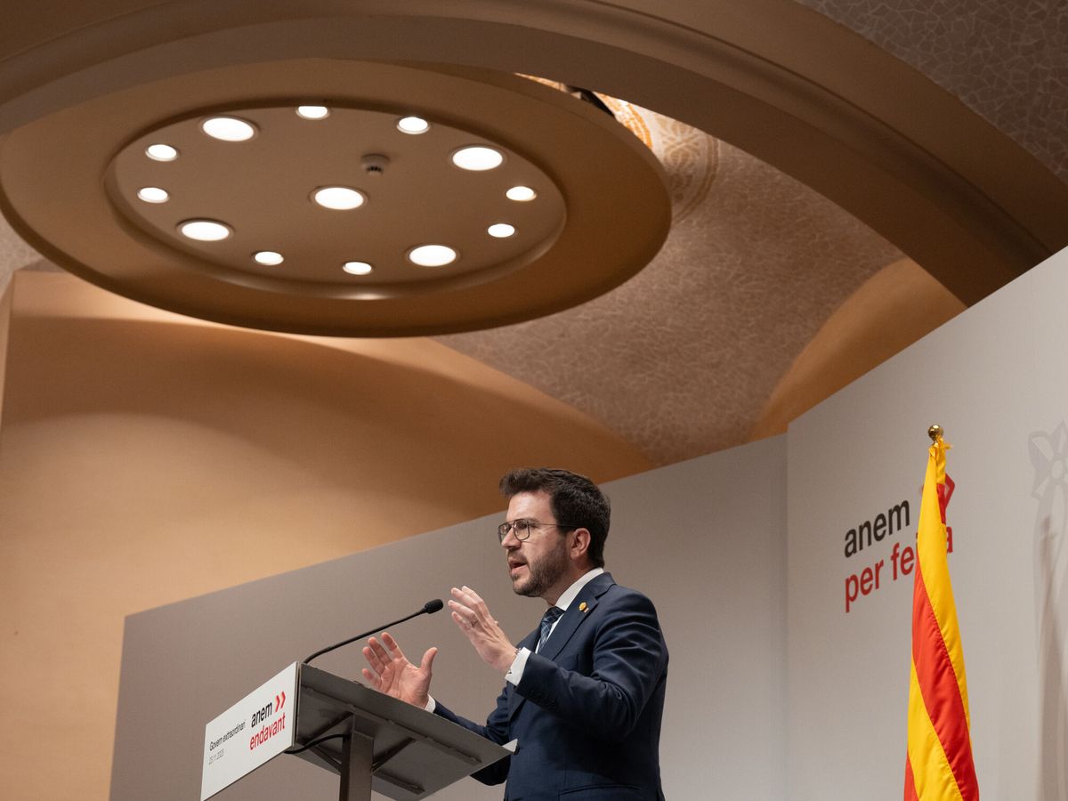 Foto: El presidente de la Generalitat, Pere Aragonès, en una comparecencia. (Europa Press/David Zorrakino) 