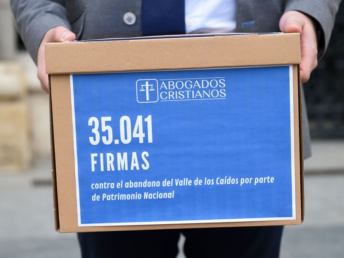 Foto: Entrega de las firmas por parte de Abogados Cristianos. (Europa Press/Gustavo Valiente)