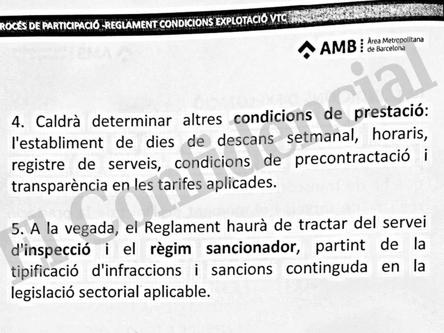 Documento interno del AMB sobre las nuevas restricciones a las VTC.