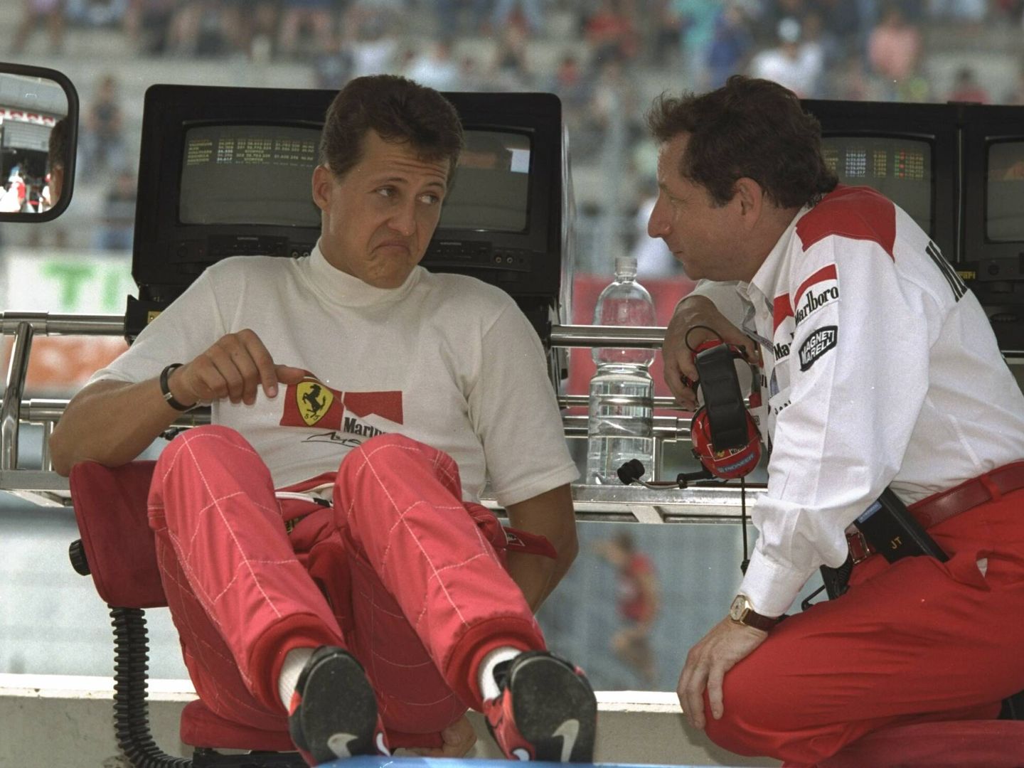 Michael Schumacher junto a Jean Todt en Monza, 1997. (Getty)