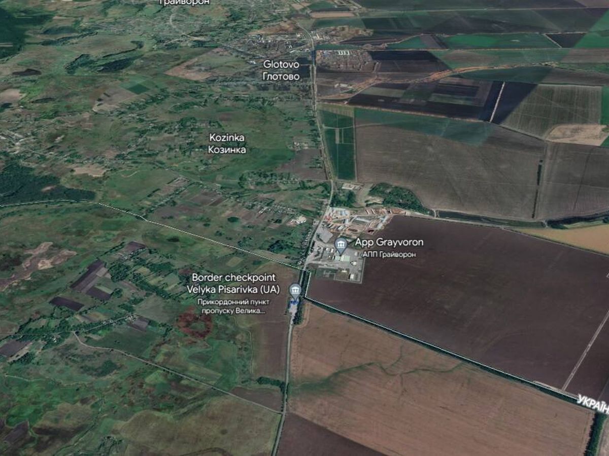 Foto: Mapa aéreo de Kozinka, localidad fronteriza de Rusia. (Google Earth)