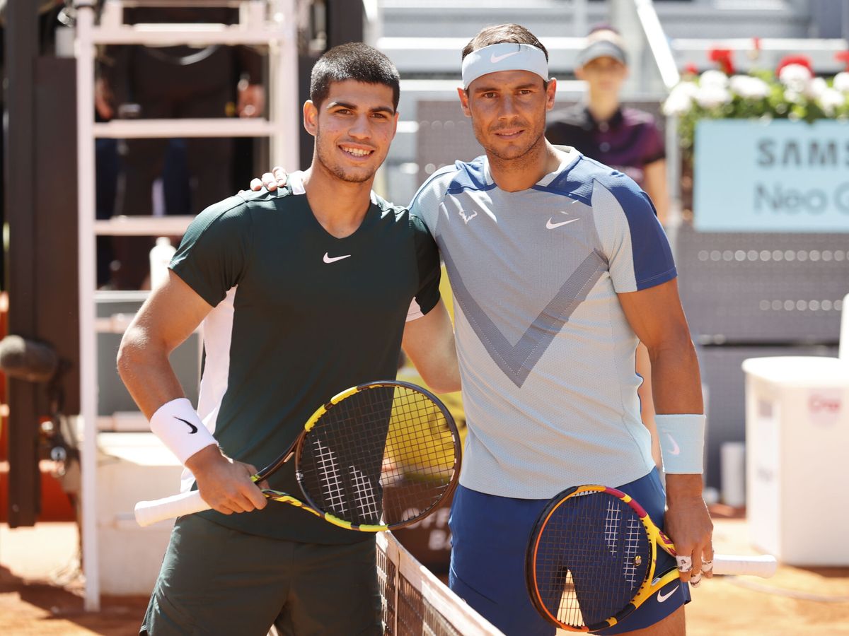 Foto: Nadal y Alcaraz, en el Masters de Madrid. (EFE/Emilio Naranjo)